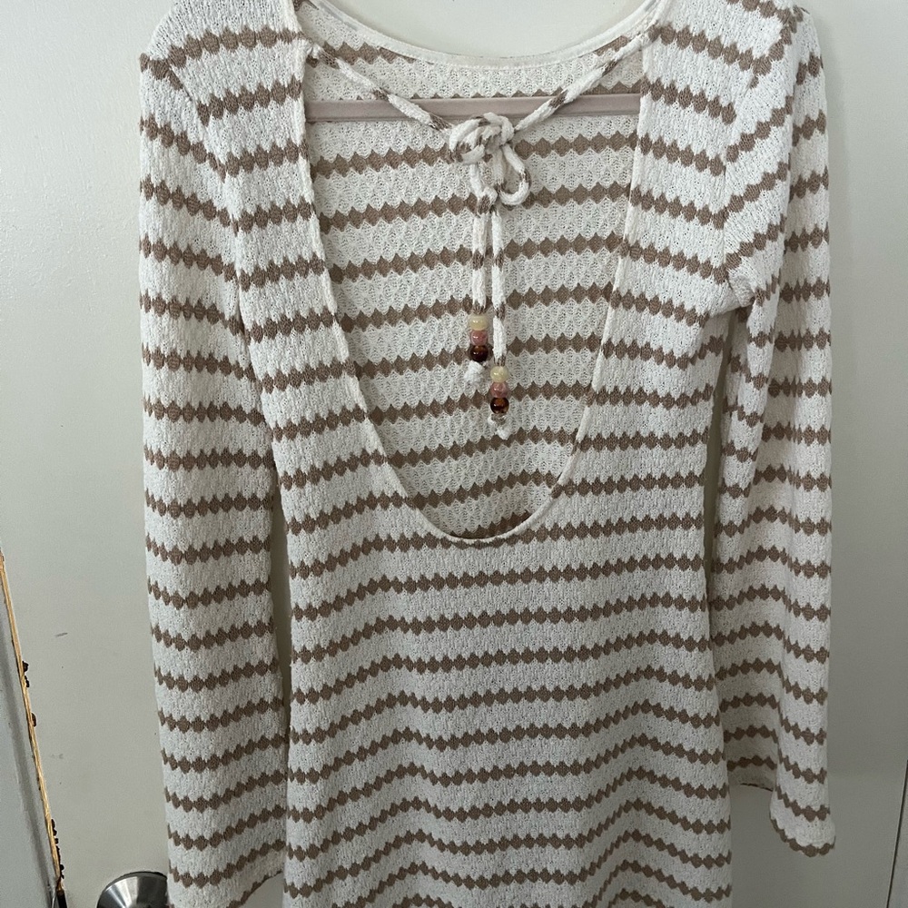 H&M Cream and Brown Striped Long-Sleeve Knit Dress - Picture 2 of 2